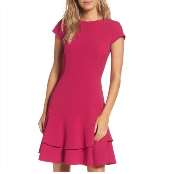 Eliza J Dresses & Skirts - Eliza J Dress | Ruffle Crepe Sheath Dress Berry Pink